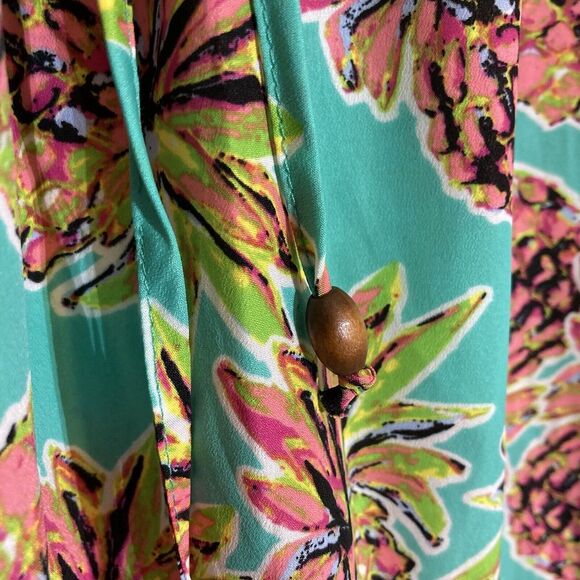 Pineapple Print Lightweight Maxi Skirt With Pockets Women's L Teal Pink Festival - Picture 2 of 7